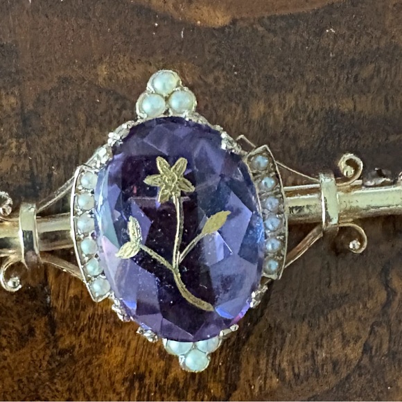 14K & Amethyst Brooch Pearls & Filigree Rare Elegance Vintage Unique Estate - Picture 10 of 12